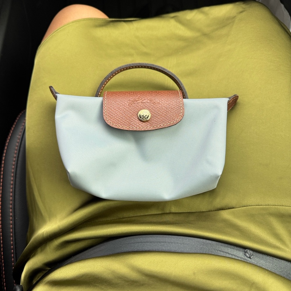 Longchamp Light Blue Le Pliage Pouch with Handle